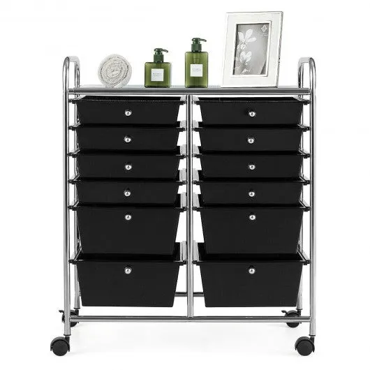 12 Drawers Rolling Cart Storage Scrapbook Paper Organizer Bins-Black