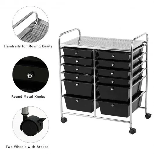 12 Drawers Rolling Cart Storage Scrapbook Paper Organizer Bins-Black
