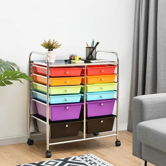 12 Drawers Rolling Cart Storage Scrapbook Paper Organizer Bins-Deep Multicolor
