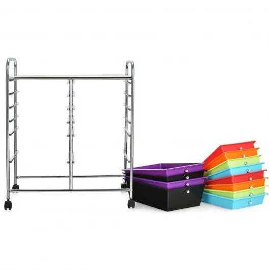12 Drawers Rolling Cart Storage Scrapbook Paper Organizer Bins-Deep Multicolor