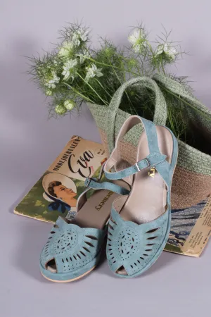 1940s / 50s style suede wedge - Dusty blue - Ella