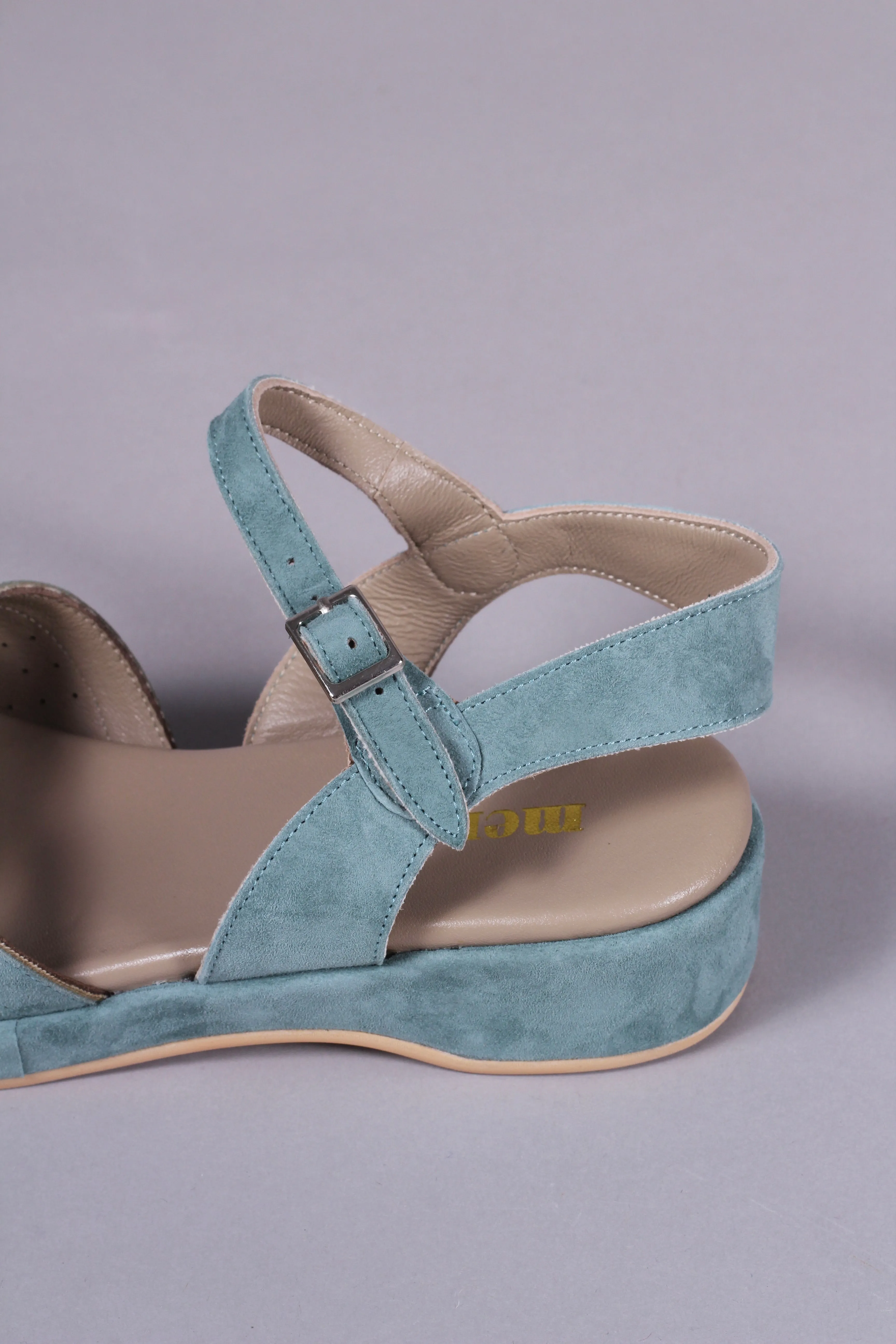 1940s / 50s style suede wedge - Dusty blue - Ella