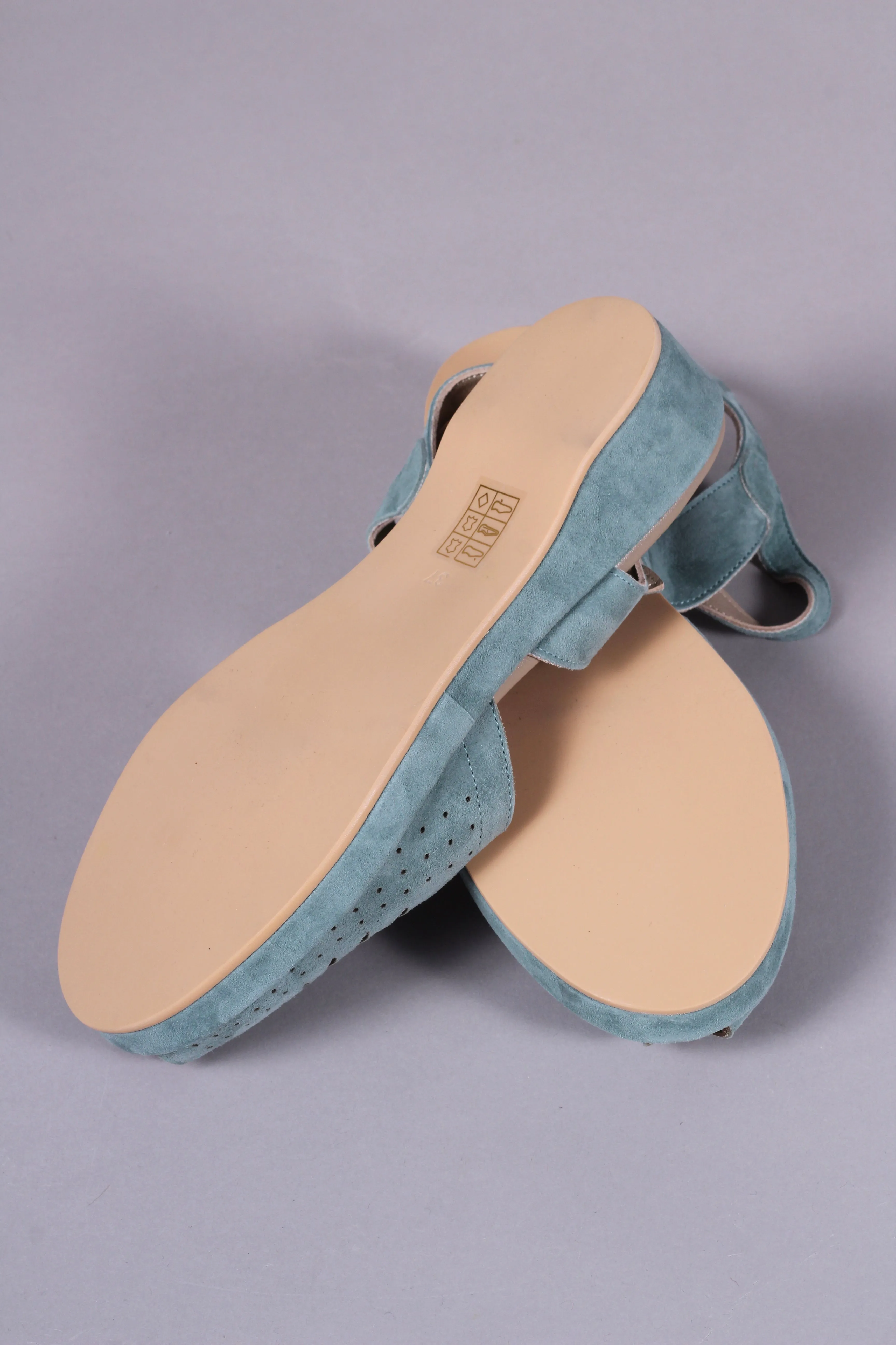 1940s / 50s style suede wedge - Dusty blue - Ella