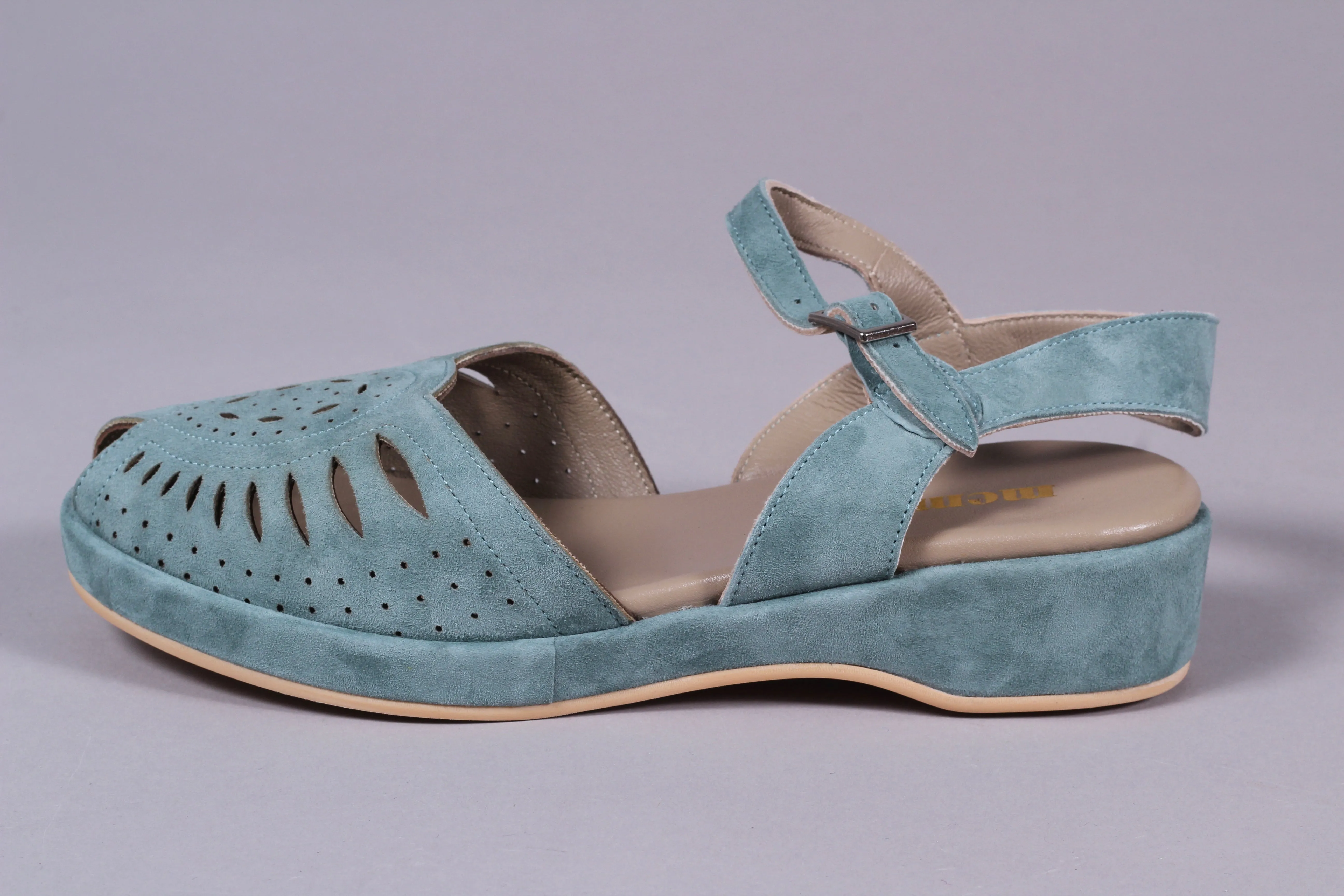 1940s / 50s style suede wedge - Dusty blue - Ella