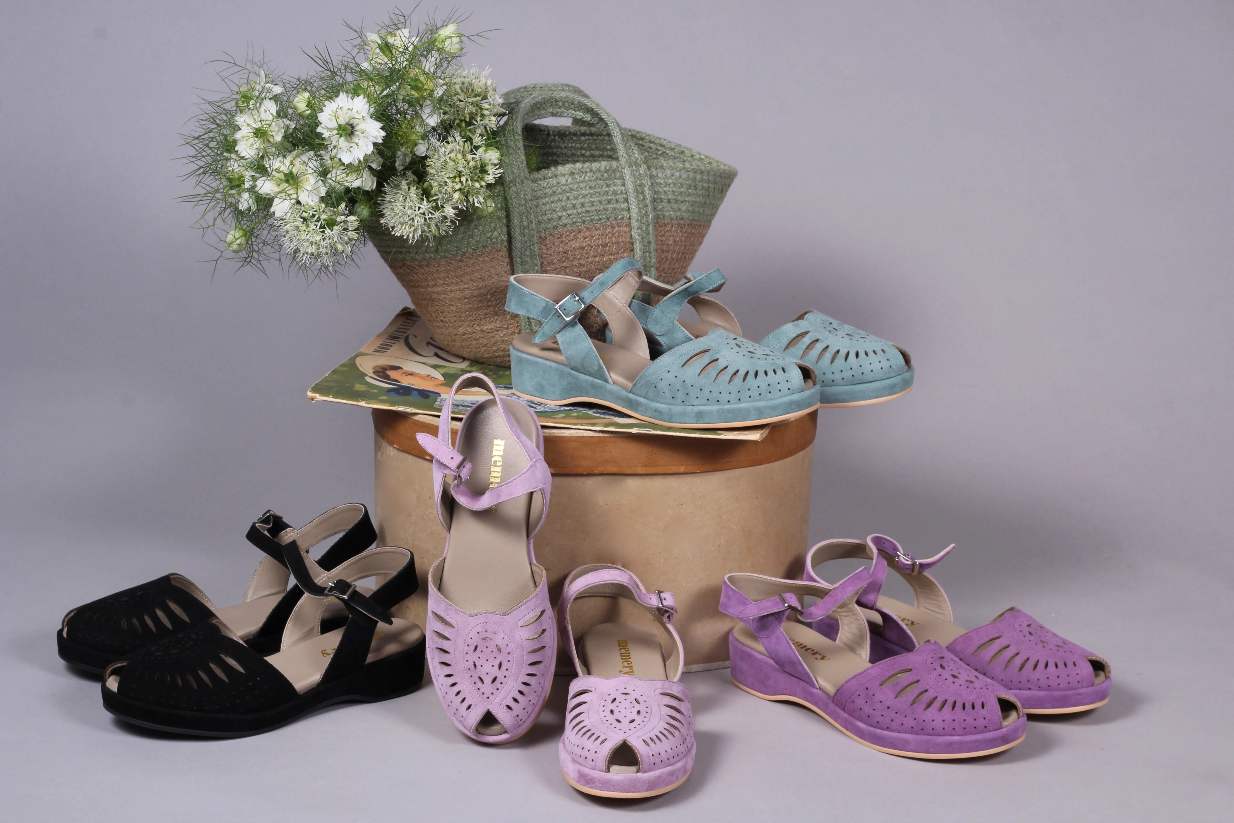 1940s / 50s style suede wedge - Dusty blue - Ella