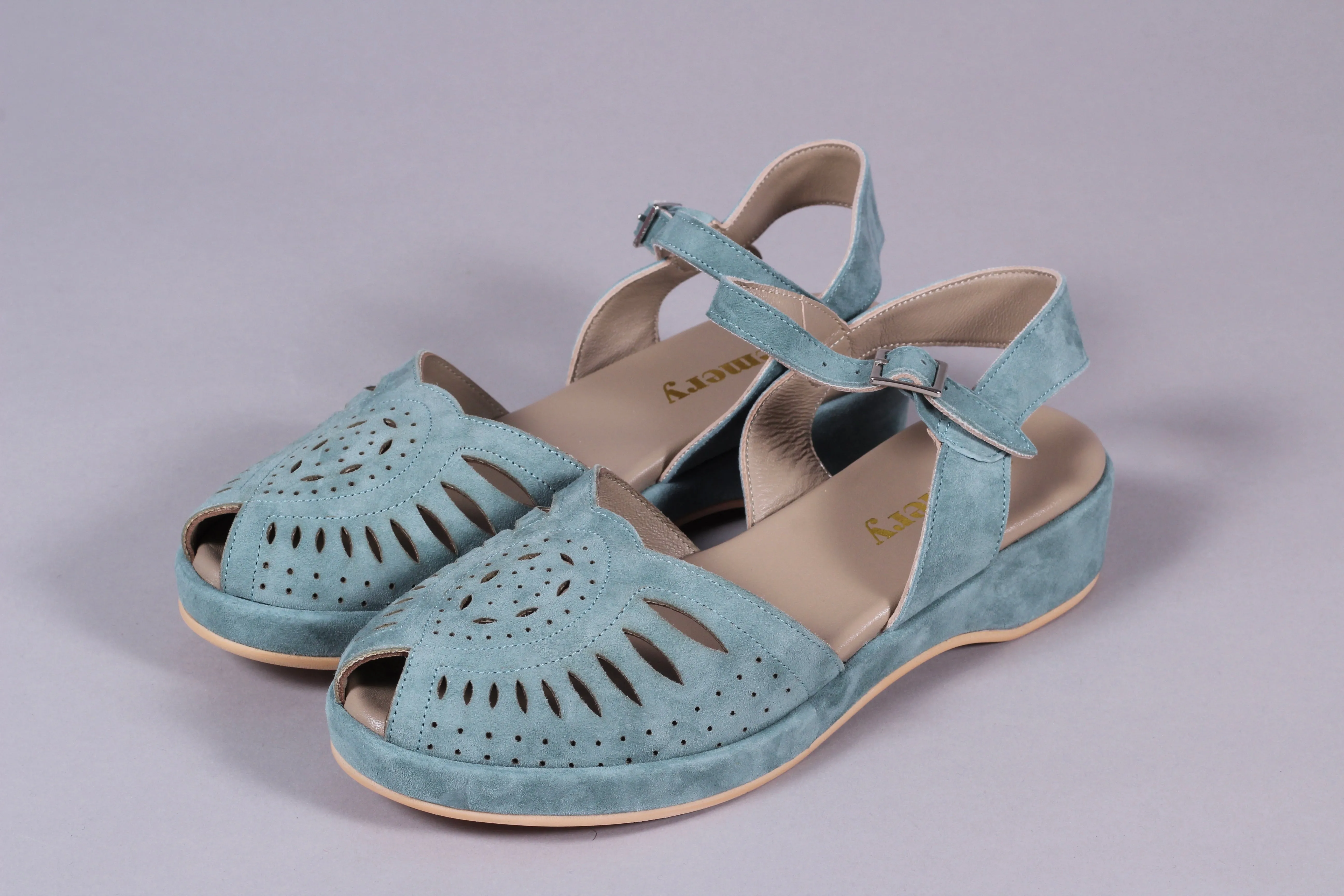 1940s / 50s style suede wedge - Dusty blue - Ella