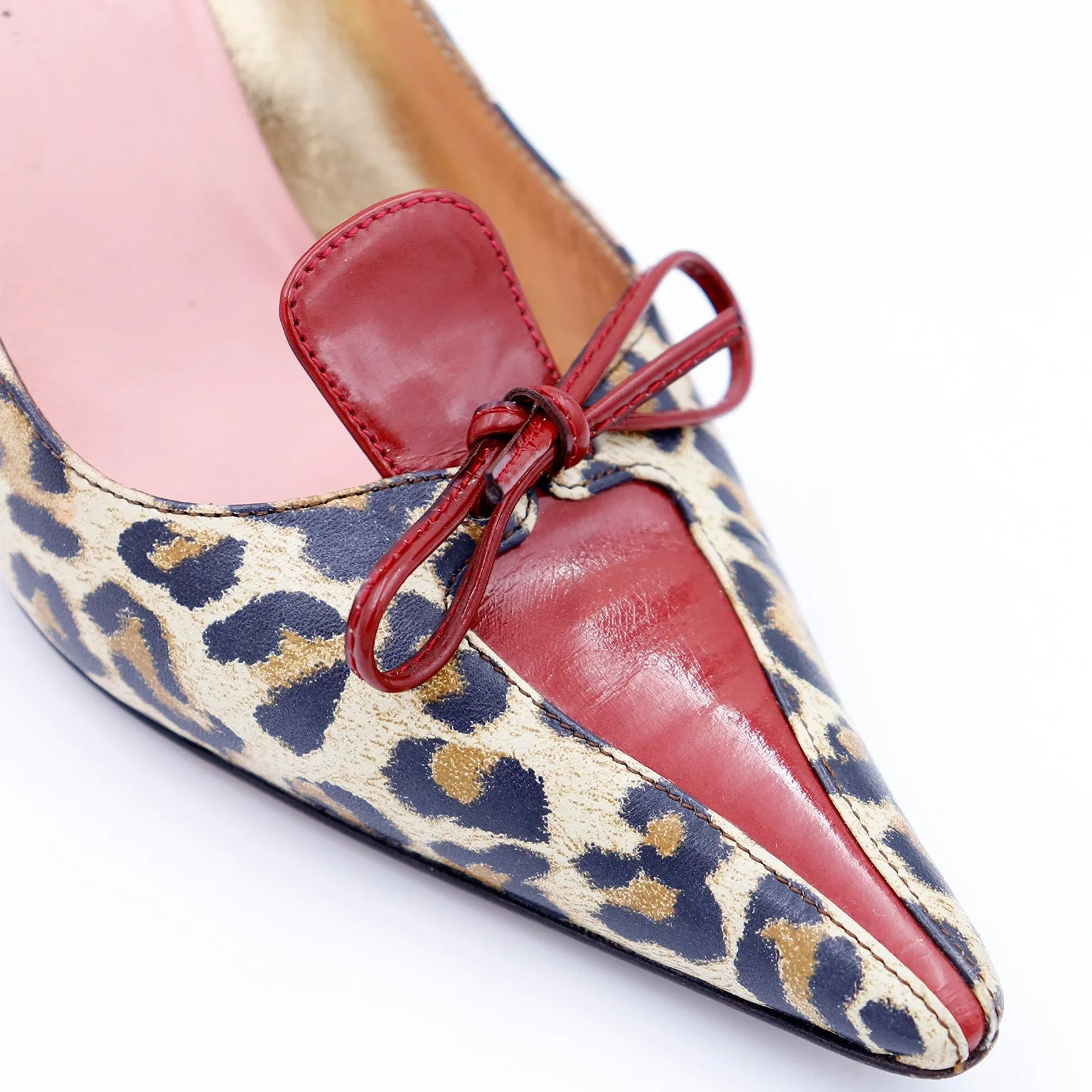 2000s Dolce & Gabbana Leopard Print Shoes w Red Patent Trim