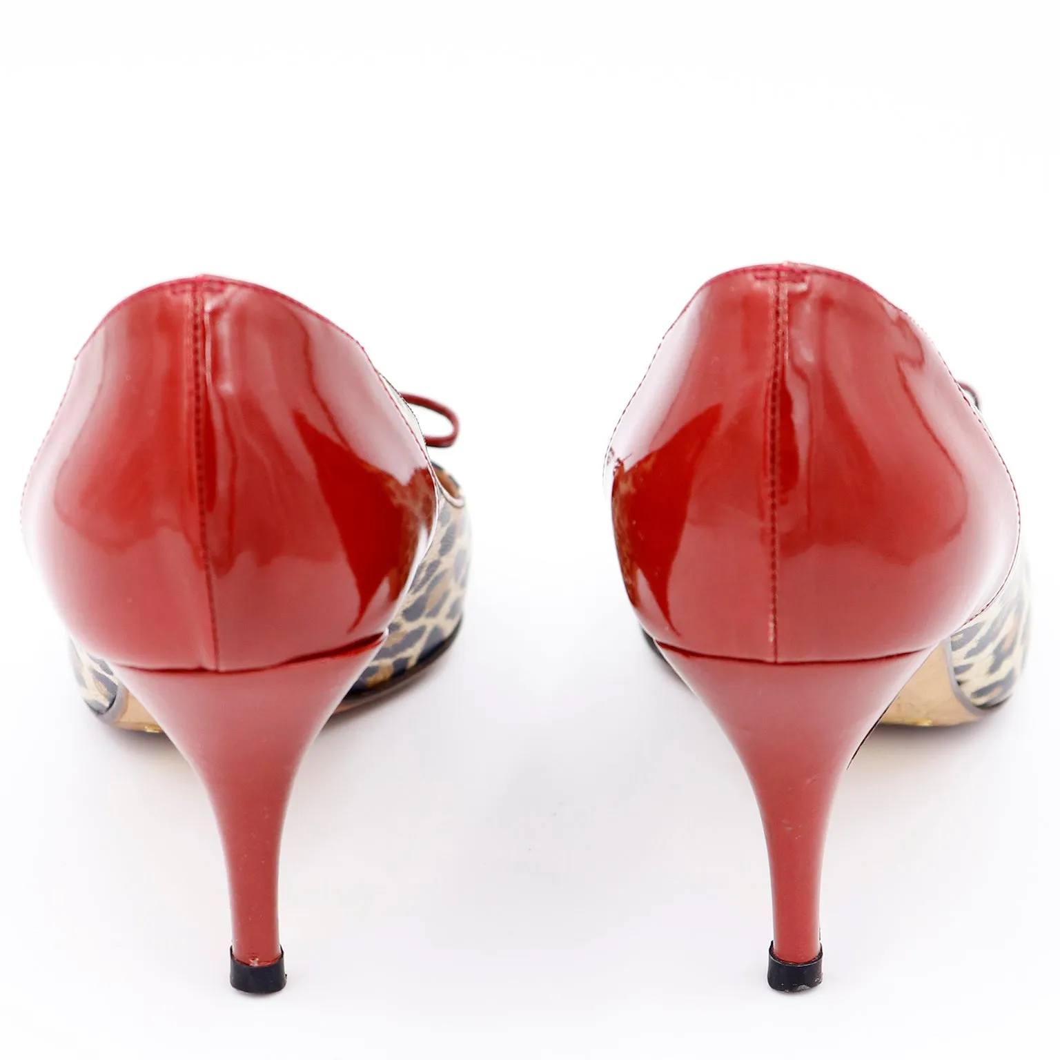 2000s Dolce & Gabbana Leopard Print Shoes w Red Patent Trim