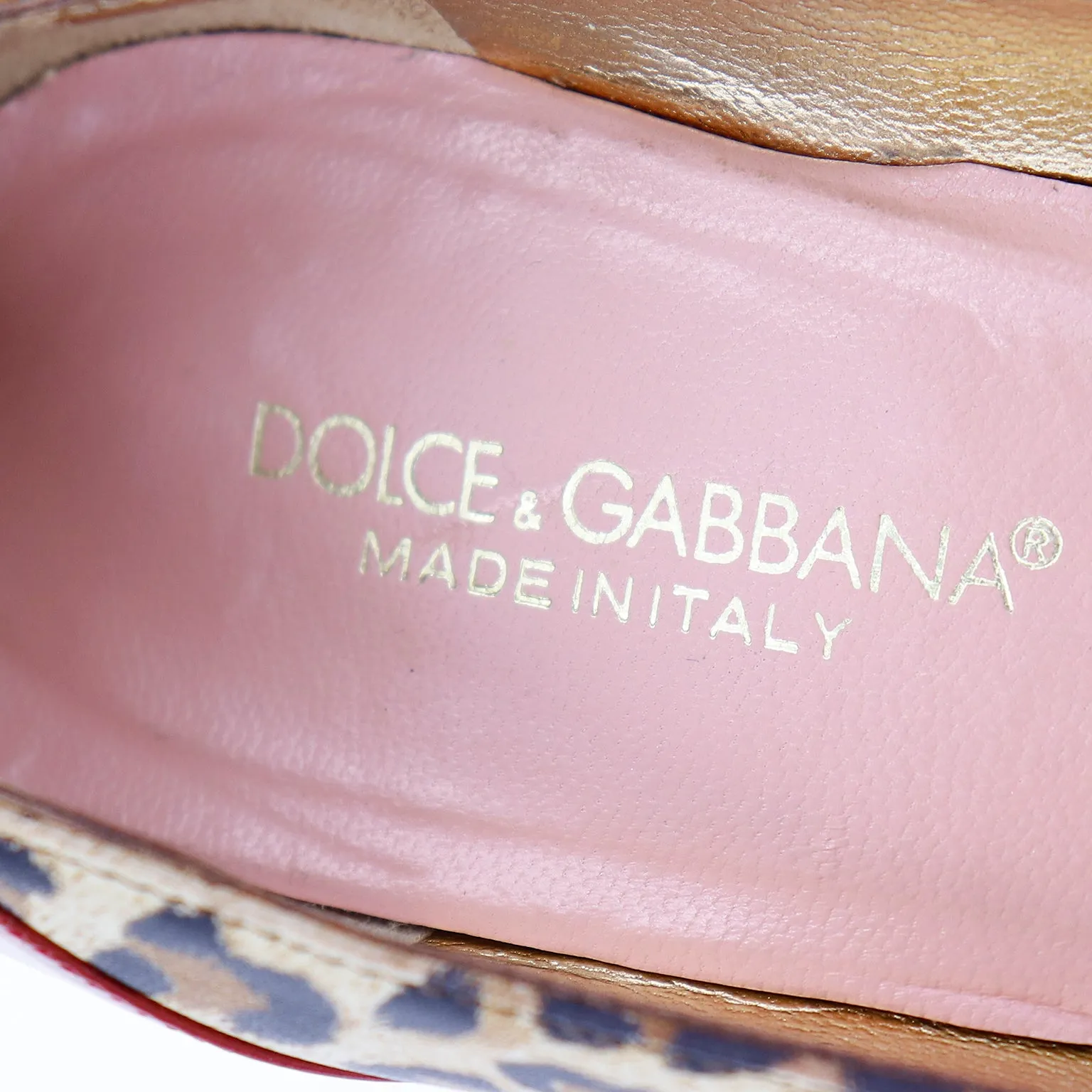 2000s Dolce & Gabbana Leopard Print Shoes w Red Patent Trim
