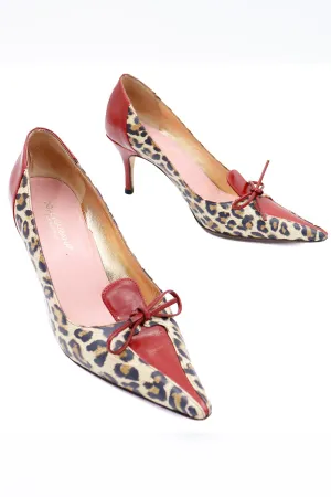 2000s Dolce & Gabbana Leopard Print Shoes w Red Patent Trim