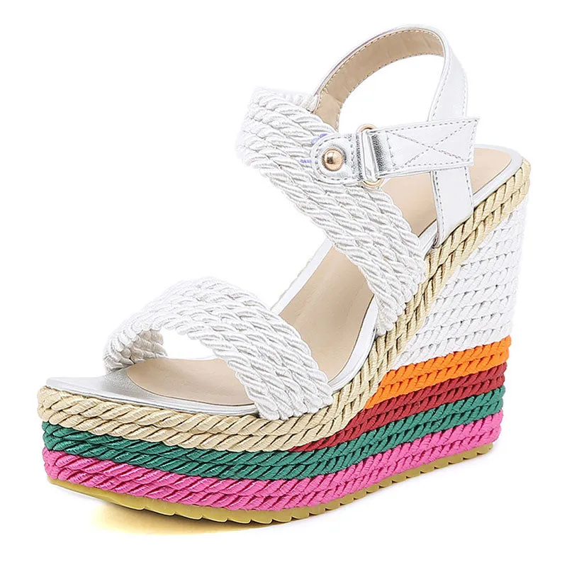 2022 Summer Boho Wedges Dress Party Rainbow Multicolor High Heels