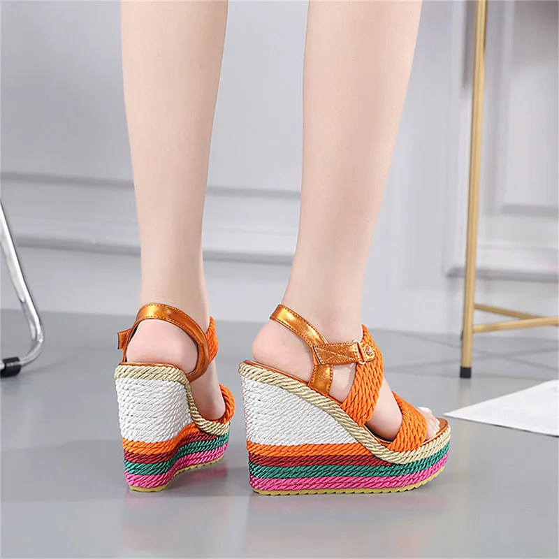 2022 Summer Boho Wedges Dress Party Rainbow Multicolor High Heels