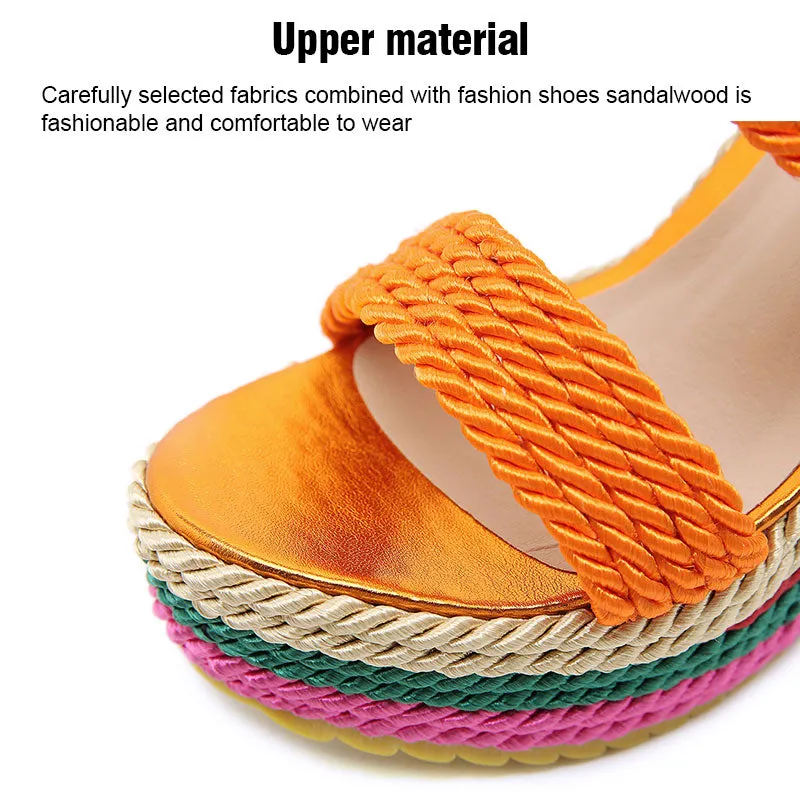 2022 Summer Boho Wedges Dress Party Rainbow Multicolor High Heels