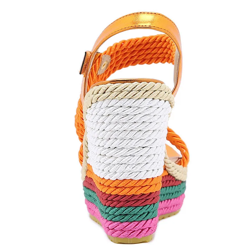 2022 Summer Boho Wedges Dress Party Rainbow Multicolor High Heels