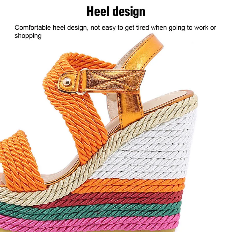 2022 Summer Boho Wedges Dress Party Rainbow Multicolor High Heels