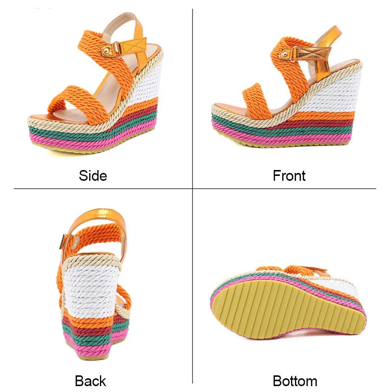 2022 Summer Boho Wedges Dress Party Rainbow Multicolor High Heels