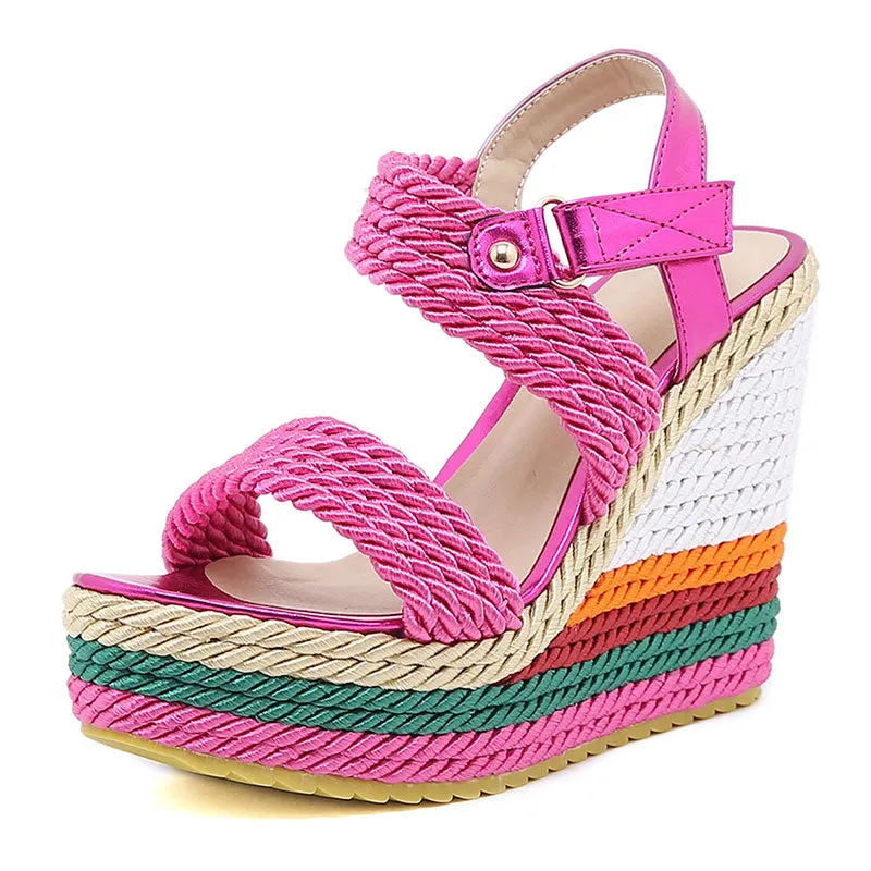 2022 Summer Boho Wedges Dress Party Rainbow Multicolor High Heels