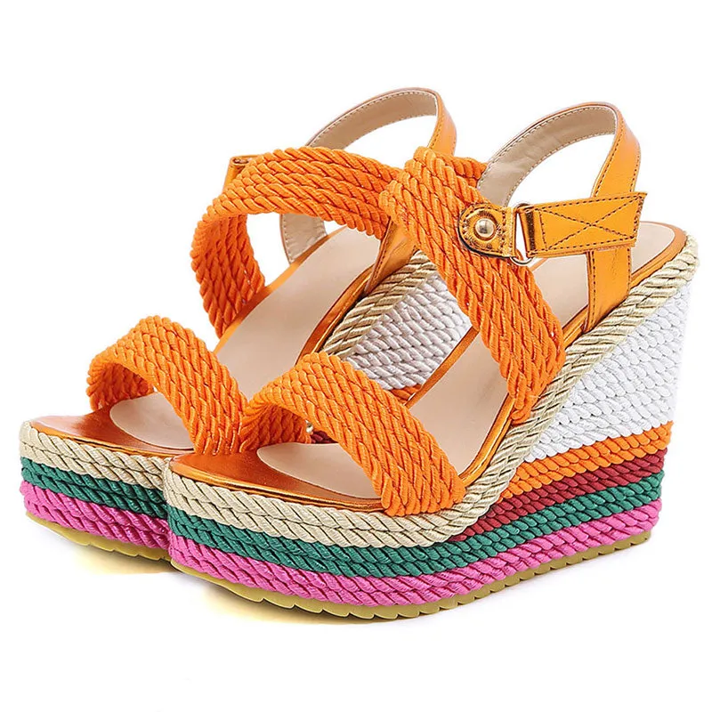 2022 Summer Boho Wedges Dress Party Rainbow Multicolor High Heels