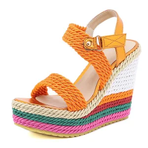 2022 Summer Boho Wedges Dress Party Rainbow Multicolor High Heels