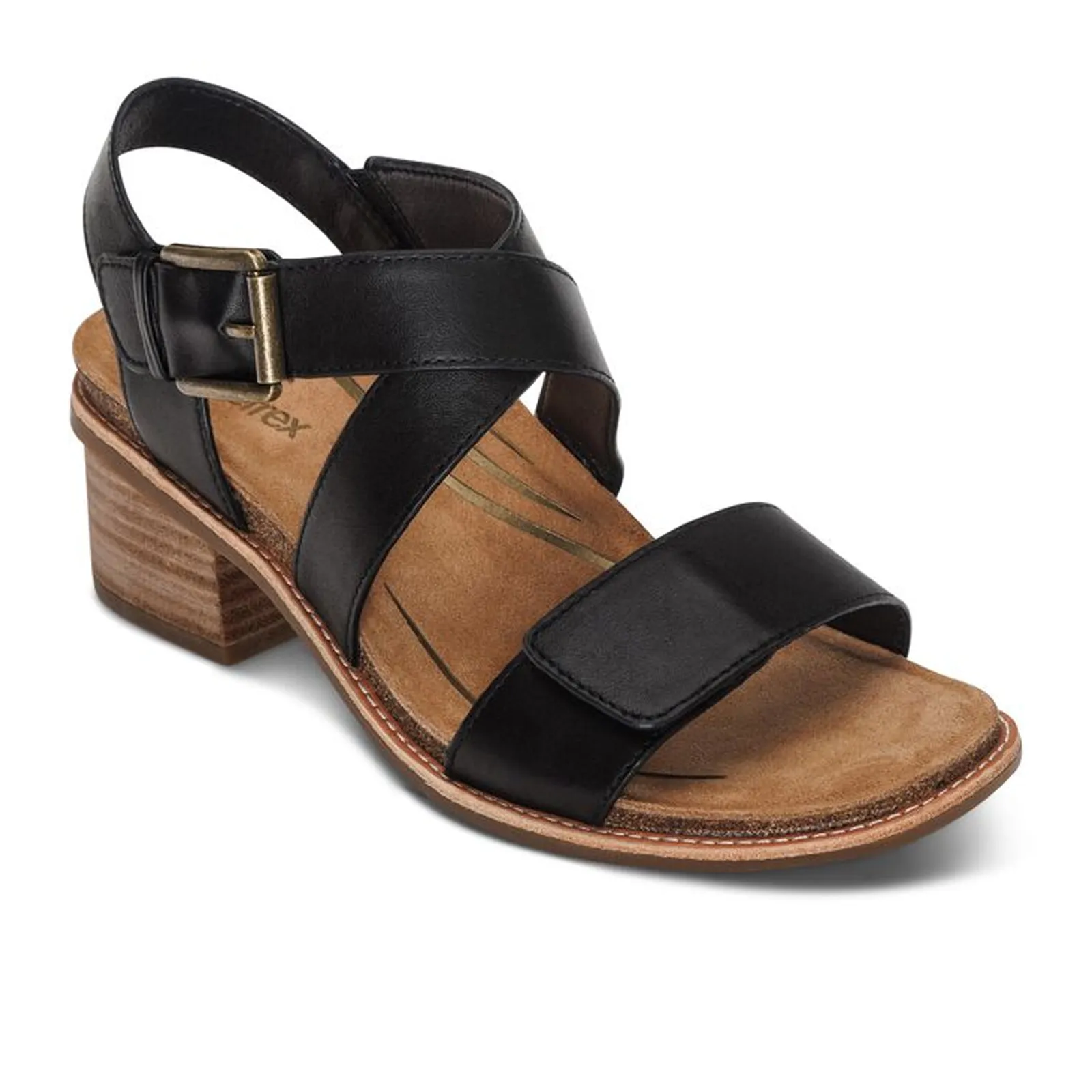 Aetrex Kristin Heeled Sandal (Women) - Black Leather