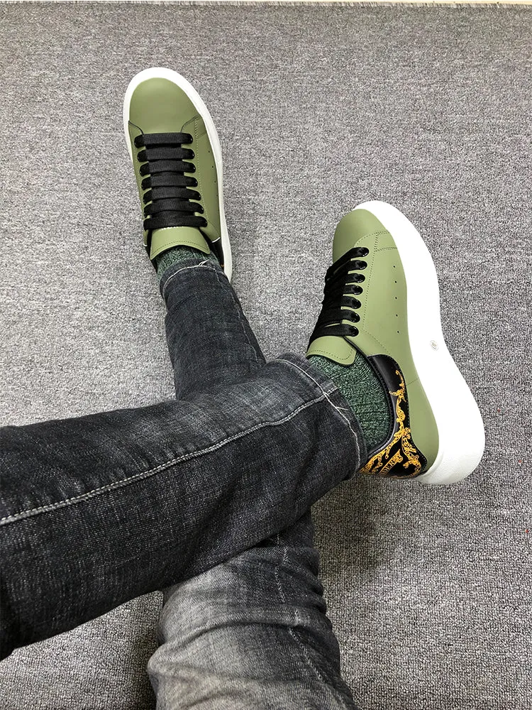 ALISANDRO GRAMMY CHUNKY SOLE LEATHER UNISEX CASUAL SNEAKER IN GREEN