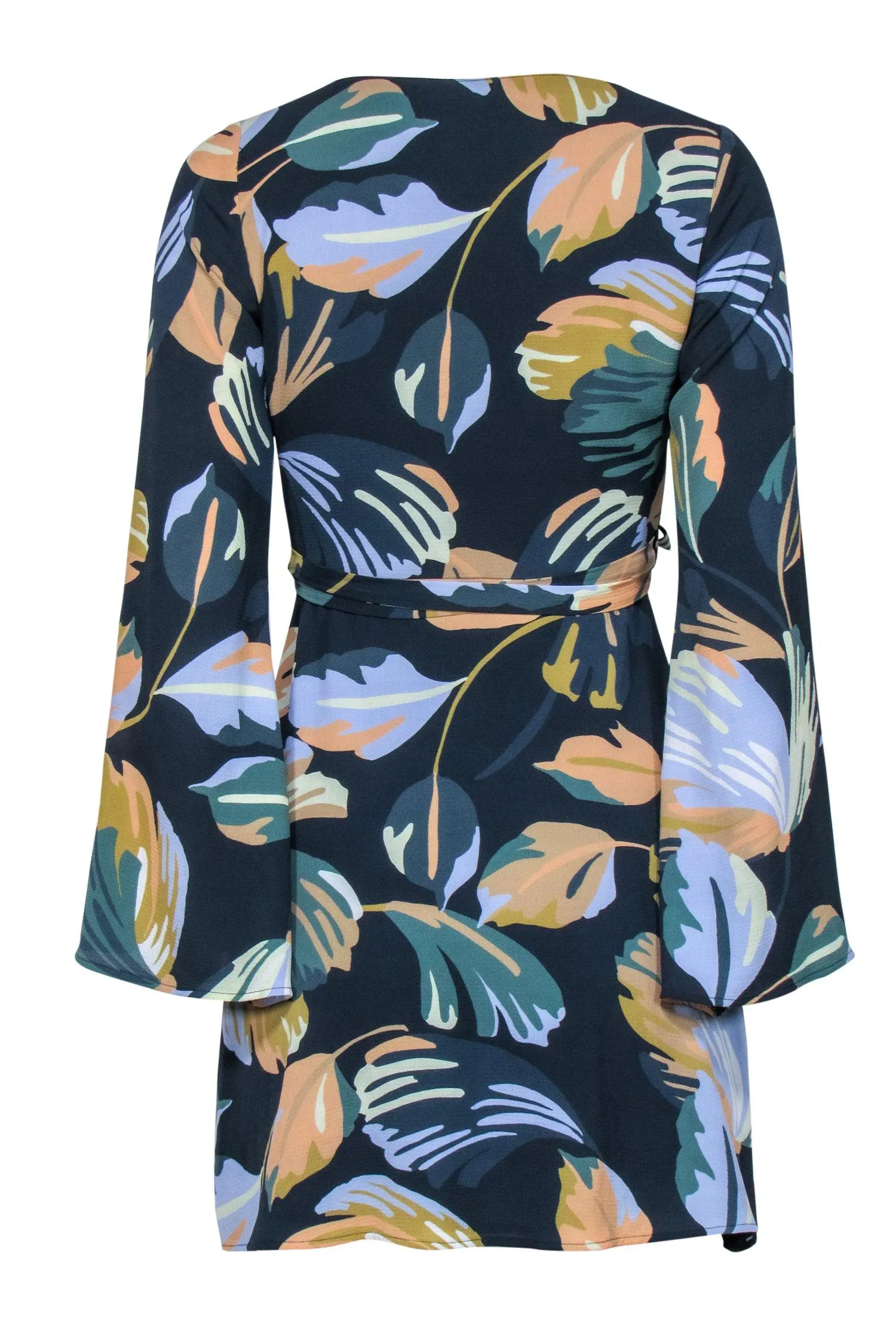 Amanda Uprichard - Navy Leaf Print Long Sleeve Wrap Dress Sz P
