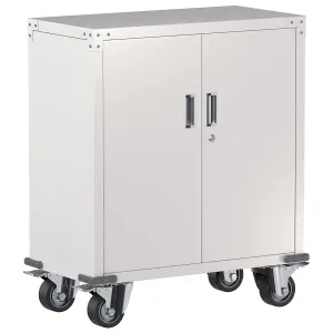 AOBABO Steel Lockable Office Storage Cabinet, Adjustable Shelves & Wheels, White