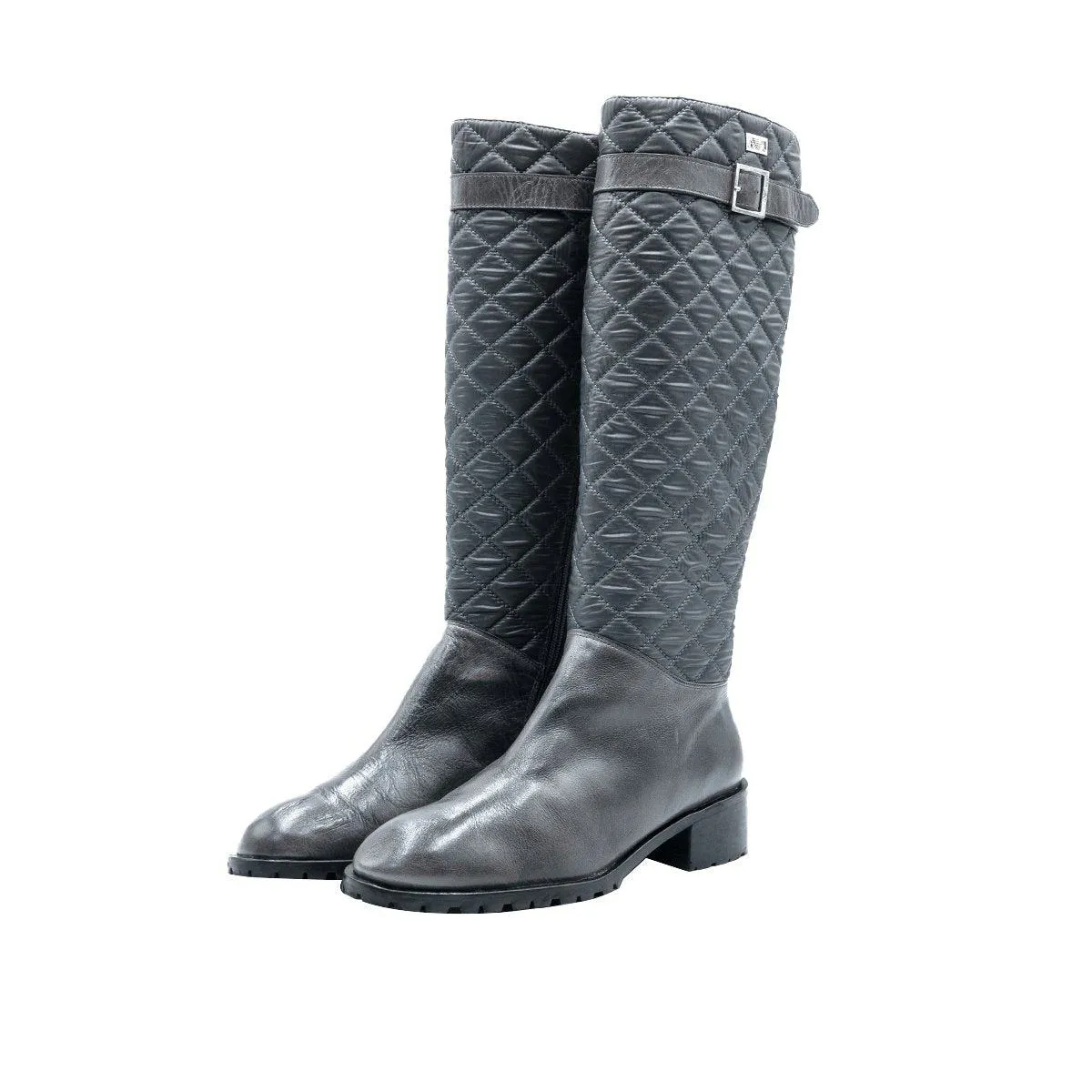 Armani Jeans Puffed High Boots Leather Grey Colour For Women