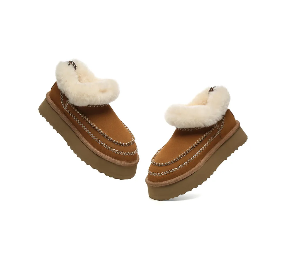 AUSTRALIAN SHEPHERD® UGG Boots Women Sheepskin Wool Collar Ankle Platform Mini Santana