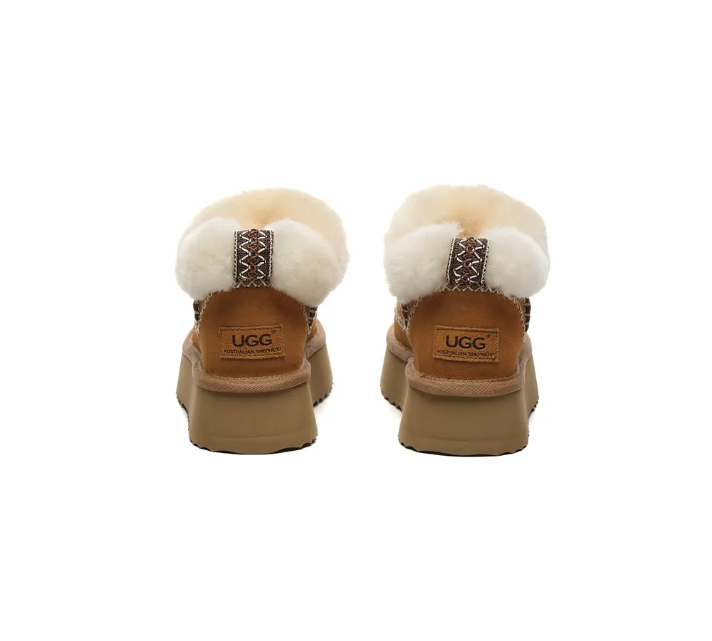 AUSTRALIAN SHEPHERD® UGG Boots Women Sheepskin Wool Collar Ankle Platform Mini Santana