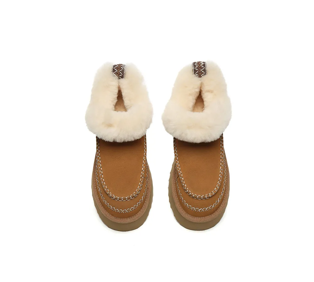 AUSTRALIAN SHEPHERD® UGG Boots Women Sheepskin Wool Collar Ankle Platform Mini Santana