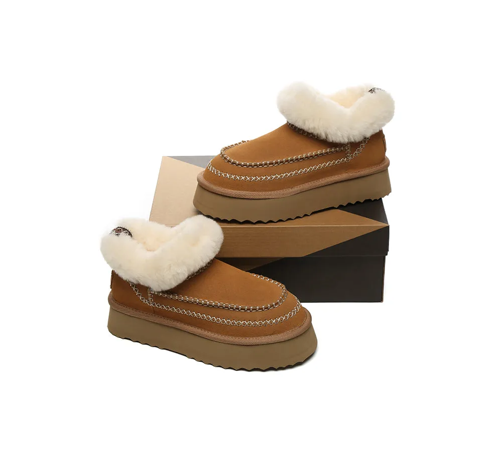AUSTRALIAN SHEPHERD® UGG Boots Women Sheepskin Wool Collar Ankle Platform Mini Santana