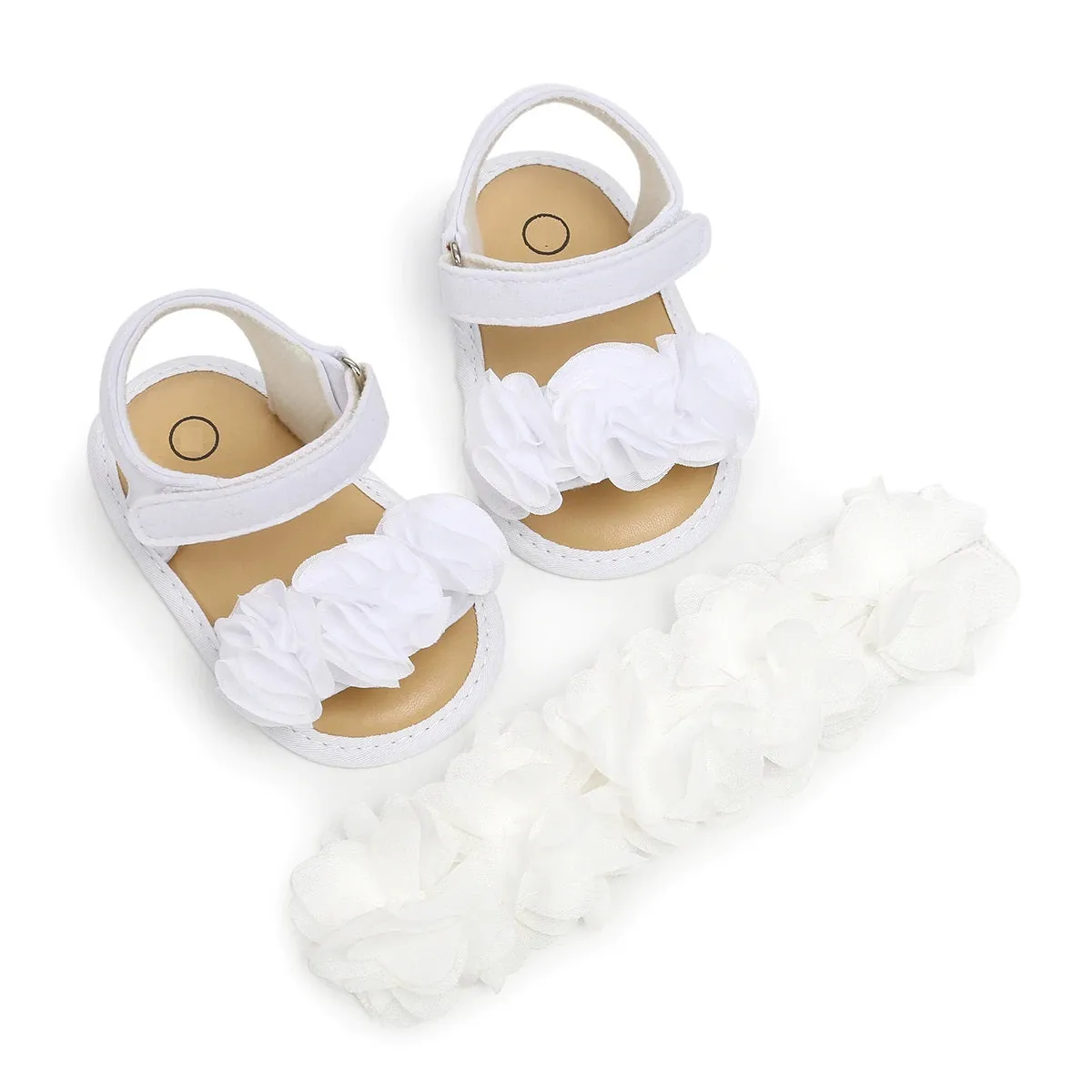 Baby Summer Clothing Newborn Kid Baby Girl Flower Sandals Shoes Soft Sole Hook Casual Summer Shoes  Headband 2Pcs Solid Set.