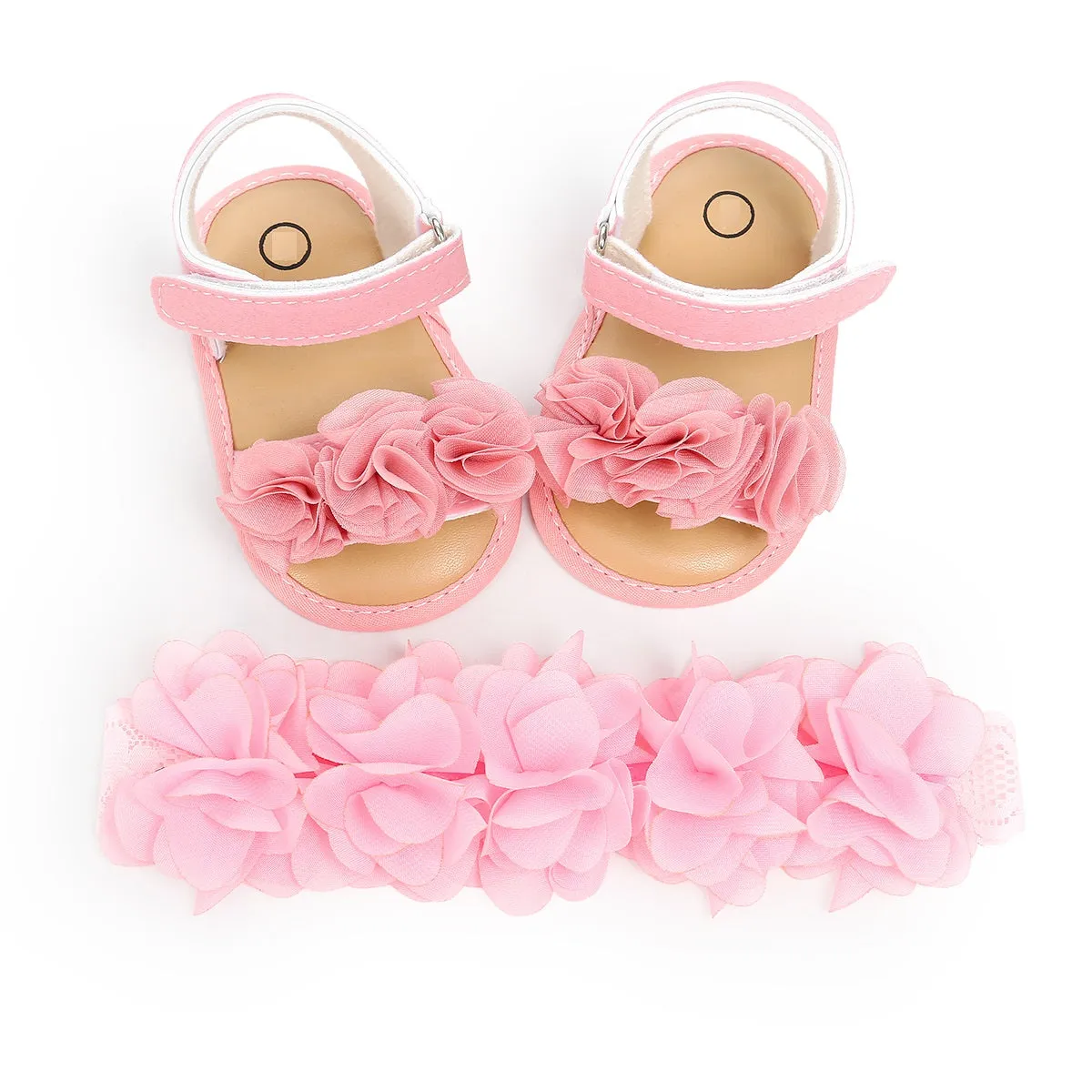 Baby Summer Clothing Newborn Kid Baby Girl Flower Sandals Shoes Soft Sole Hook Casual Summer Shoes  Headband 2Pcs Solid Set.
