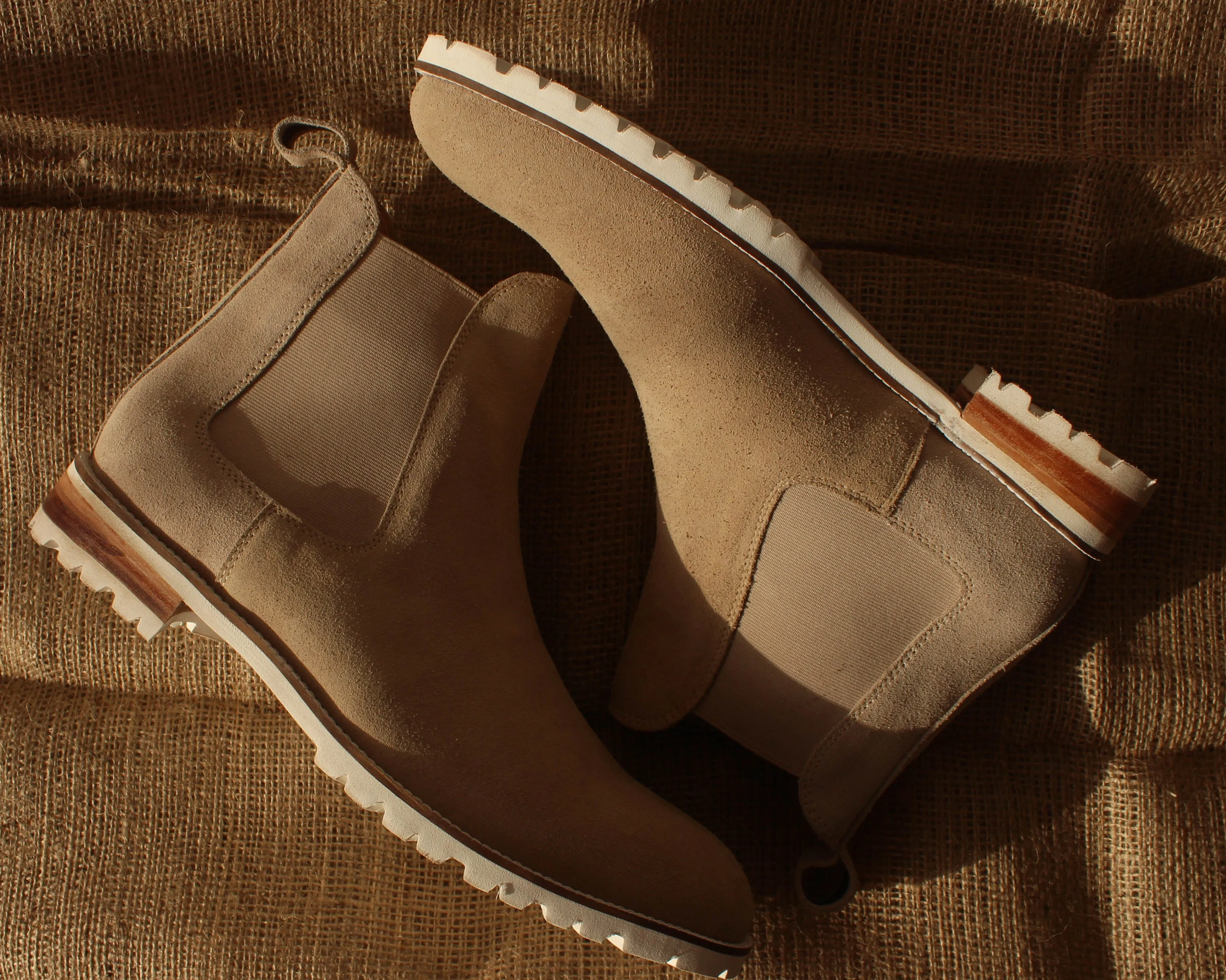 Beige Suede Leather Ferneto Chunky Chelsea Boots - Hiking and Trekking Boots