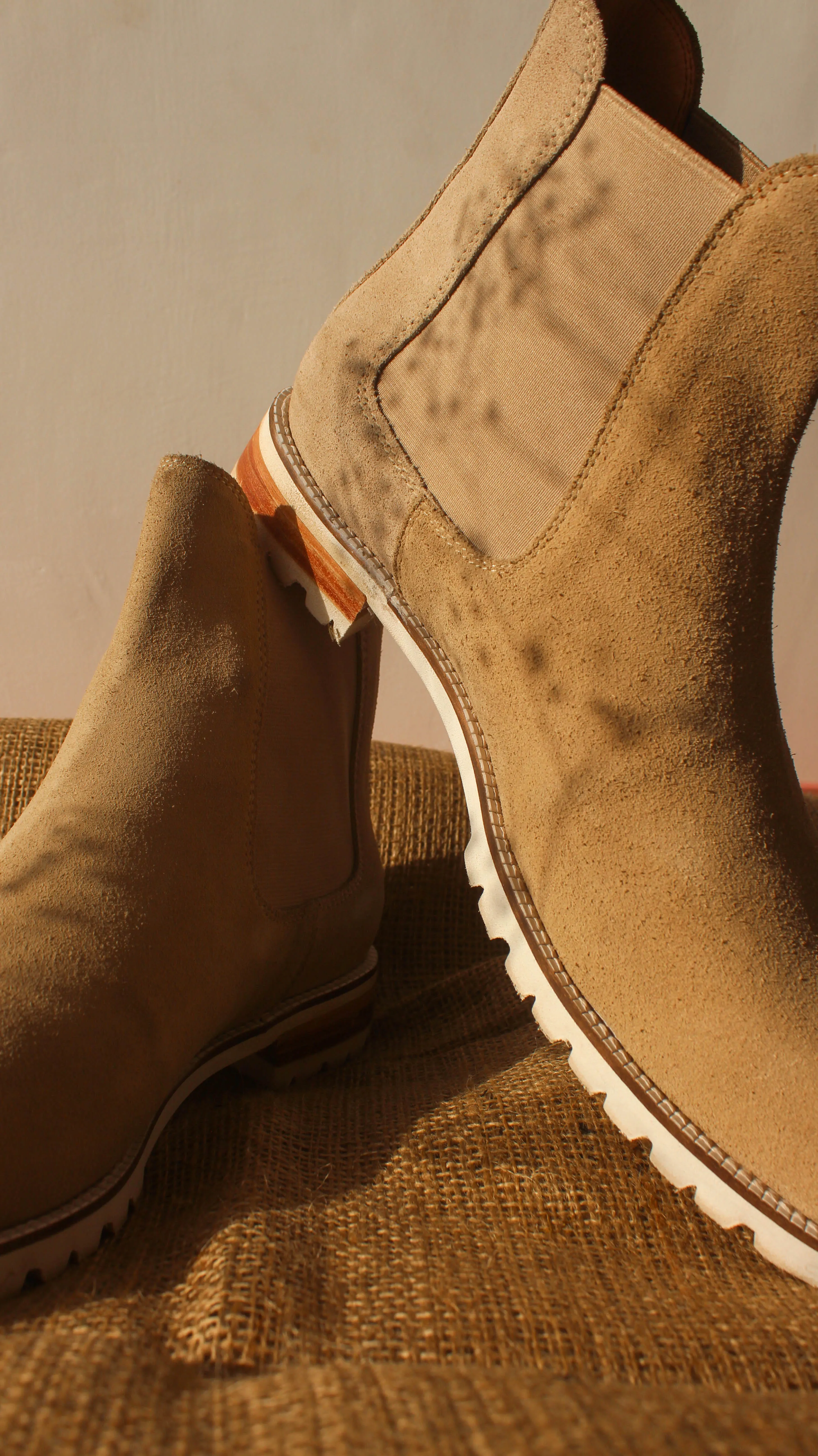 Beige Suede Leather Ferneto Chunky Chelsea Boots - Hiking and Trekking Boots