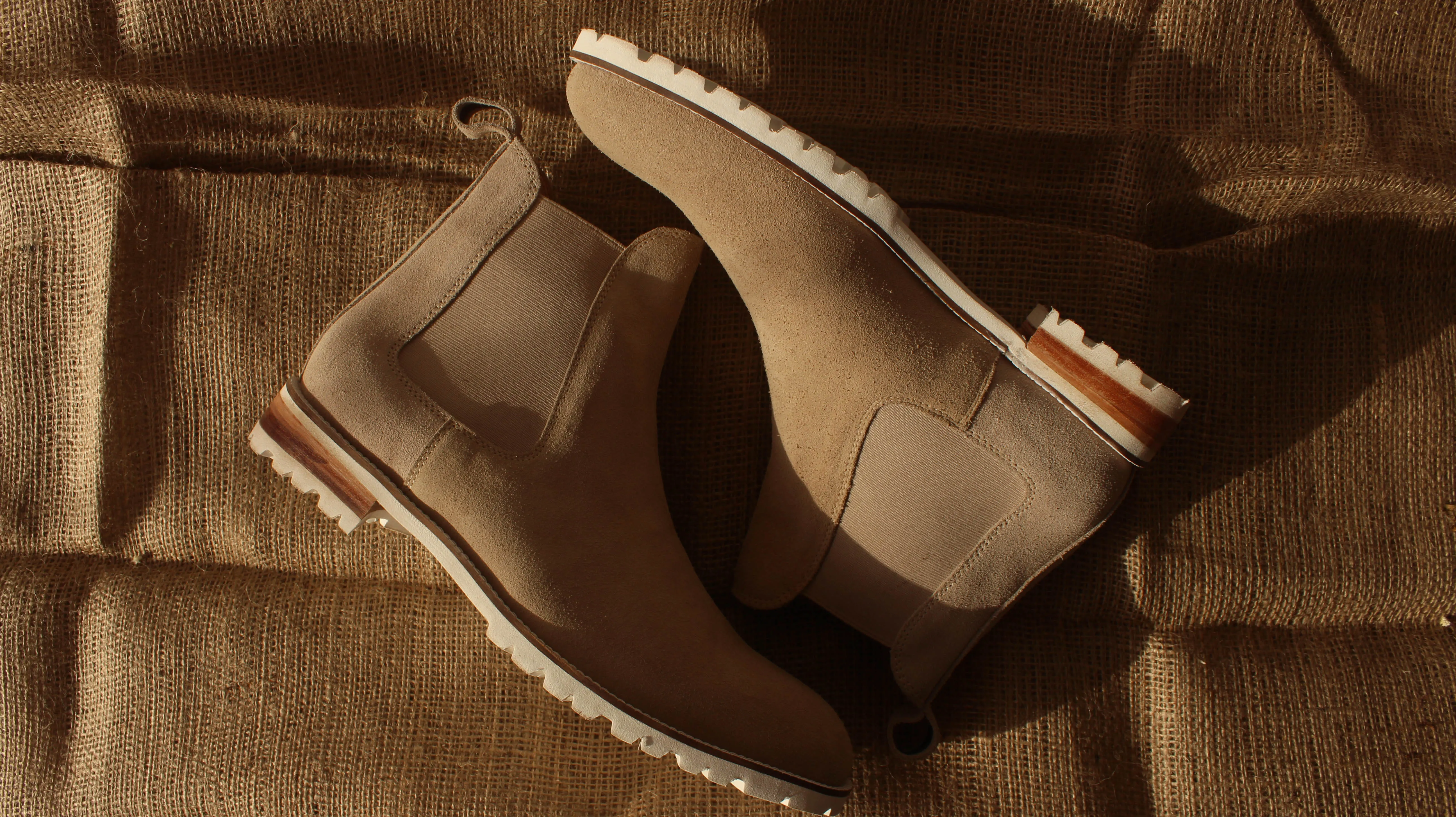 Beige Suede Leather Ferneto Chunky Chelsea Boots - Hiking and Trekking Boots