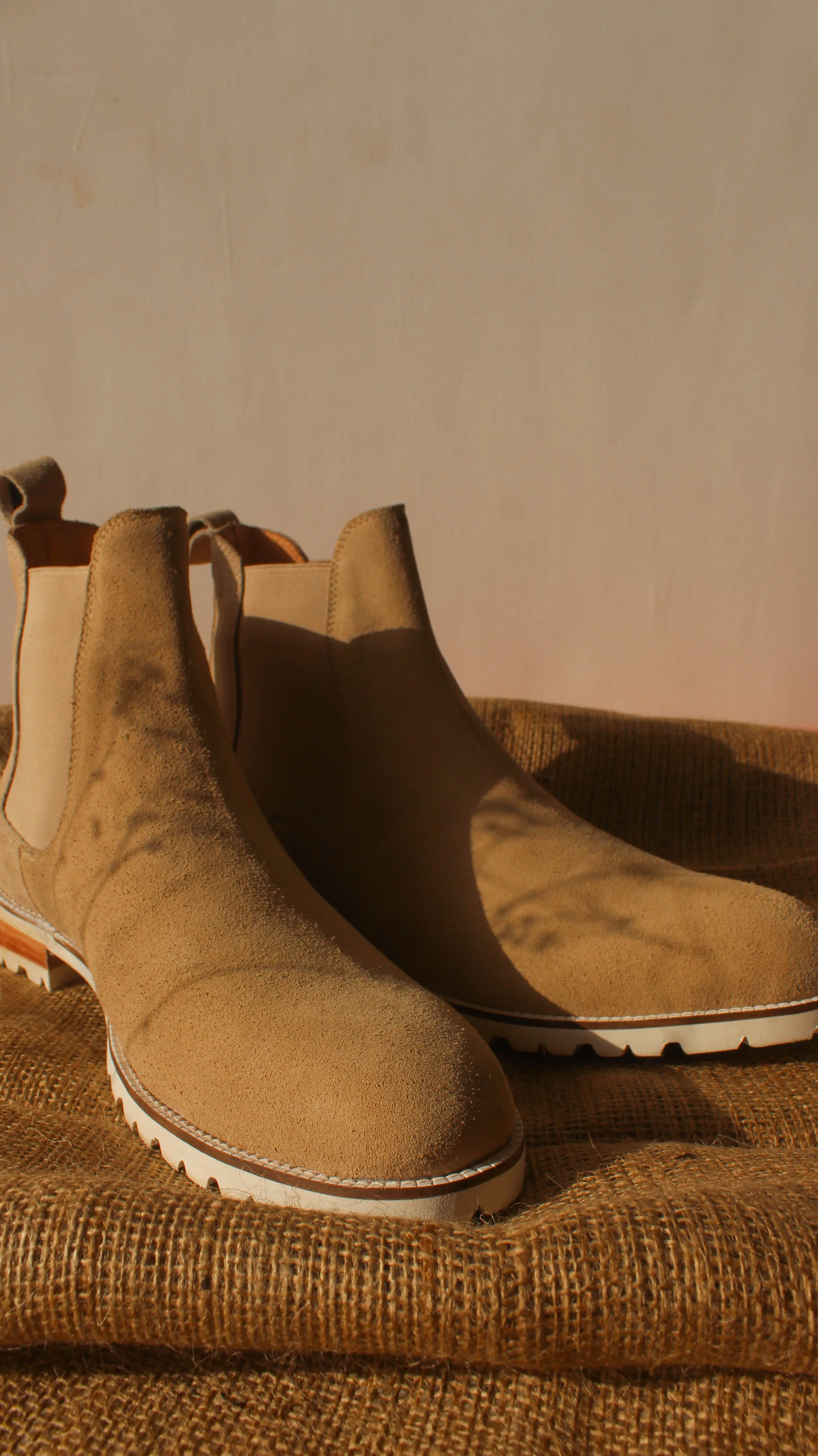 Beige Suede Leather Ferneto Chunky Chelsea Boots - Hiking and Trekking Boots