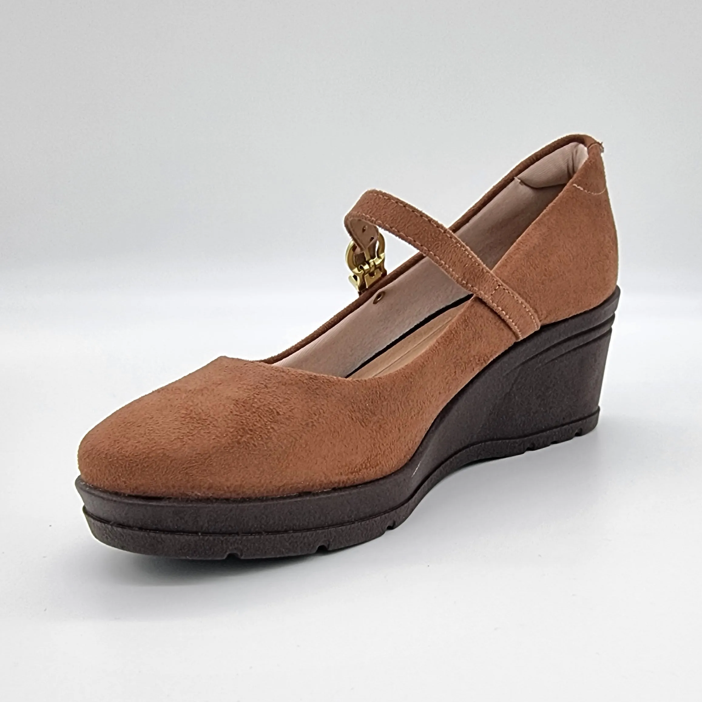 Beira Rio 4299-101 Mary-Jane Wedge in Amber Suede