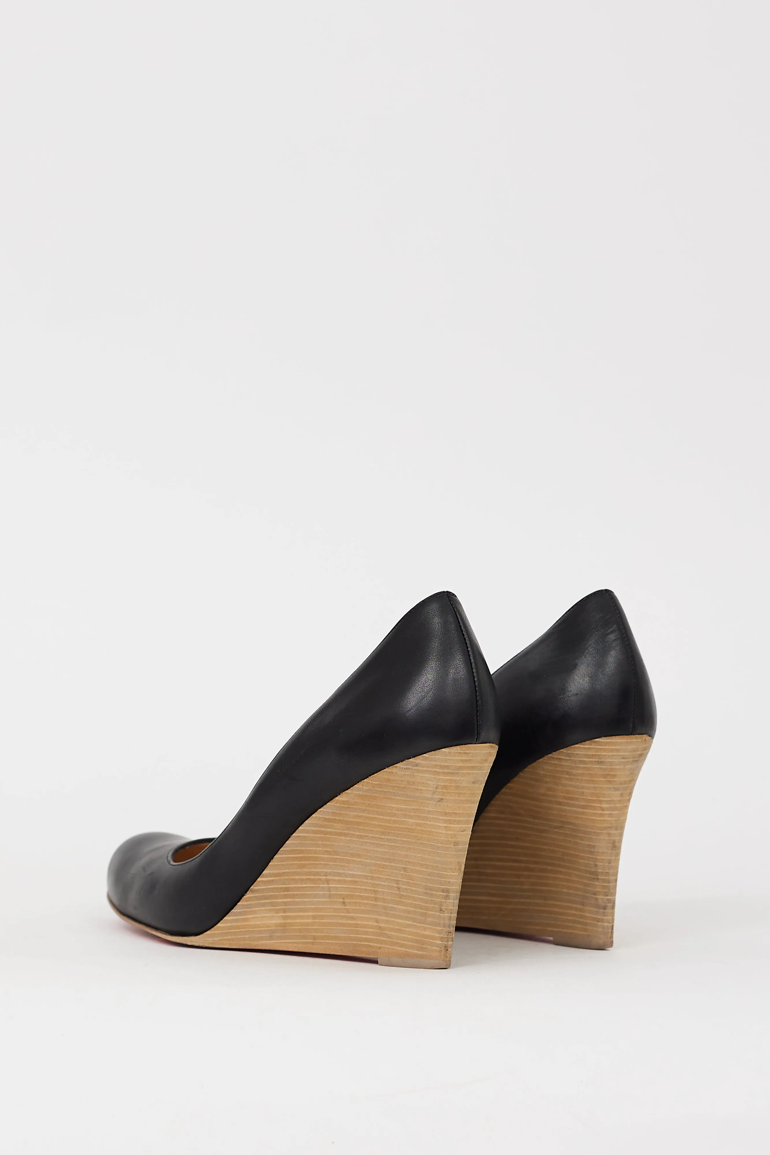Black & Beige Wooden Miss Boxing Wedge Heel