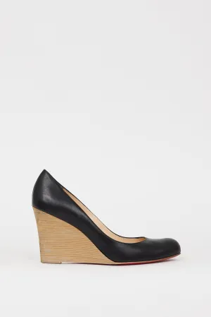 Black & Beige Wooden Miss Boxing Wedge Heel