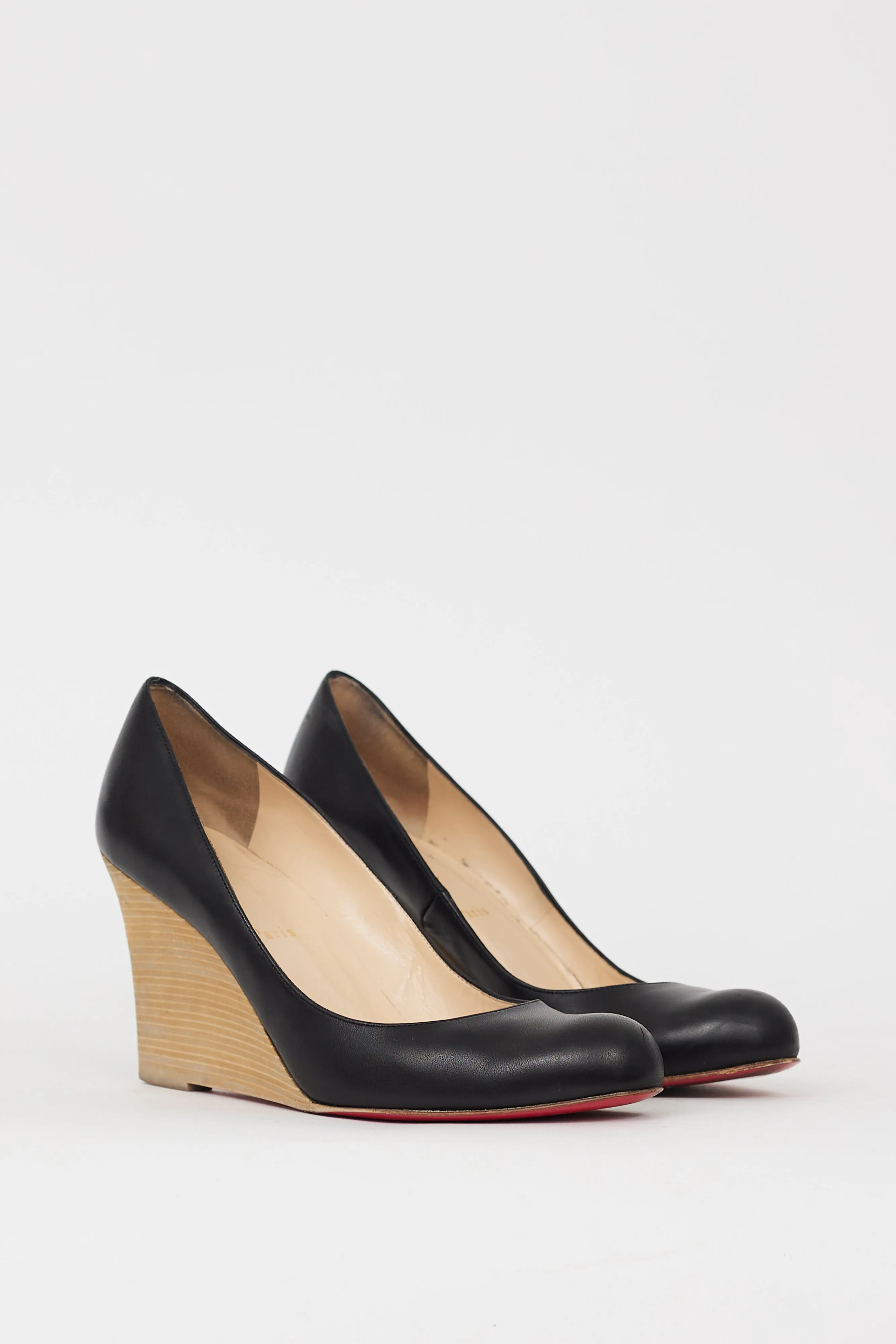 Black & Beige Wooden Miss Boxing Wedge Heel