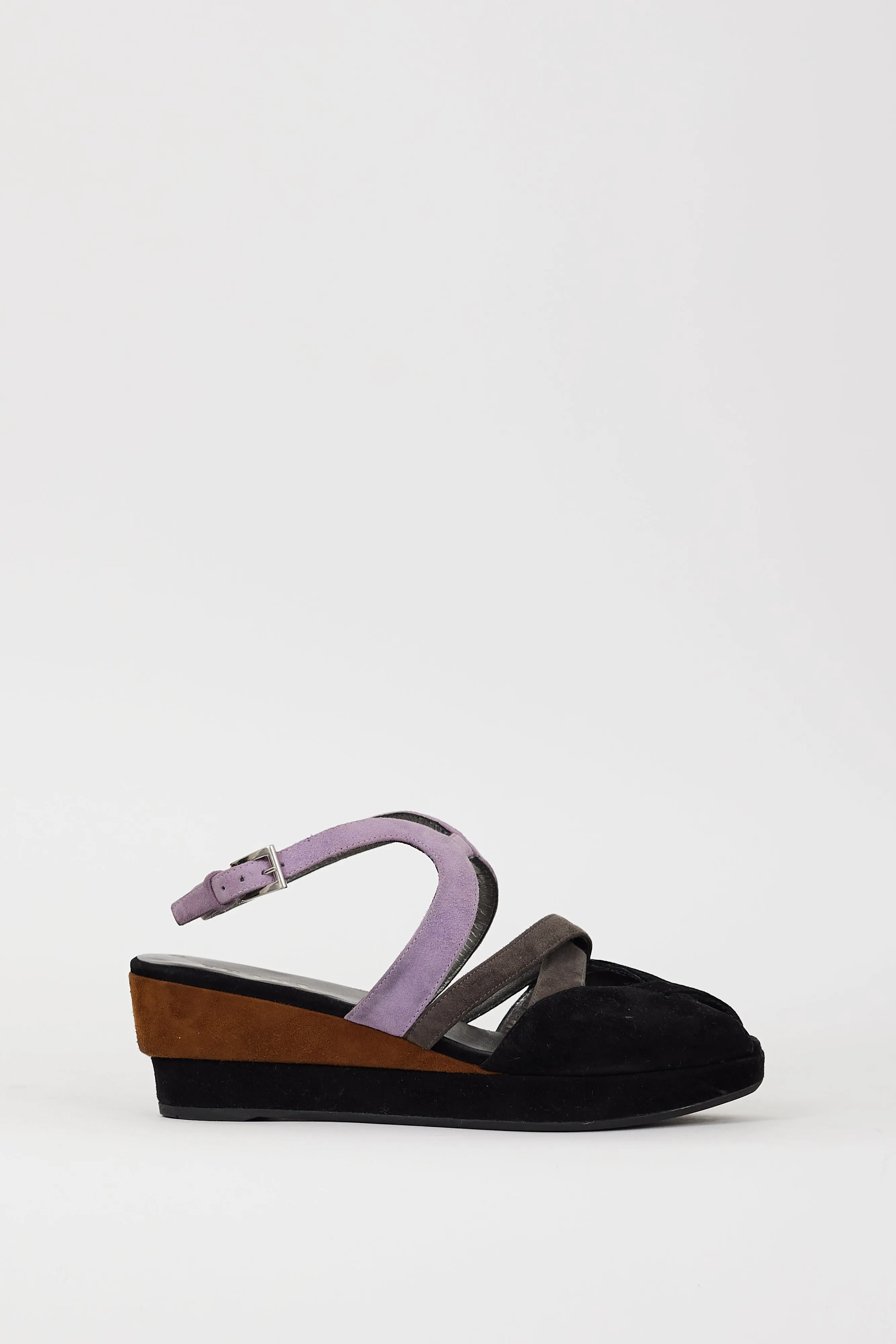 Black & Multi Suede Wedge Heel