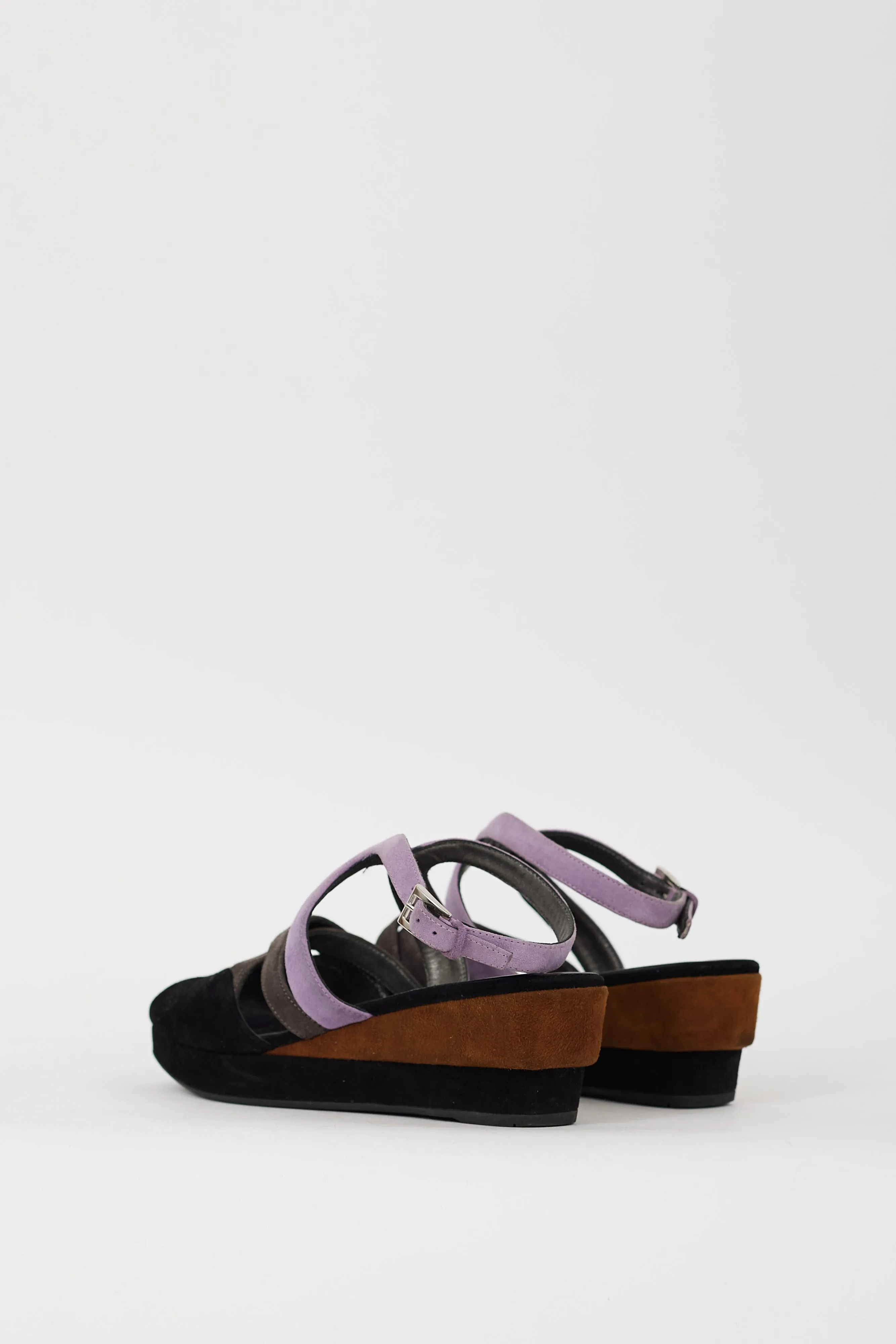 Black & Multi Suede Wedge Heel