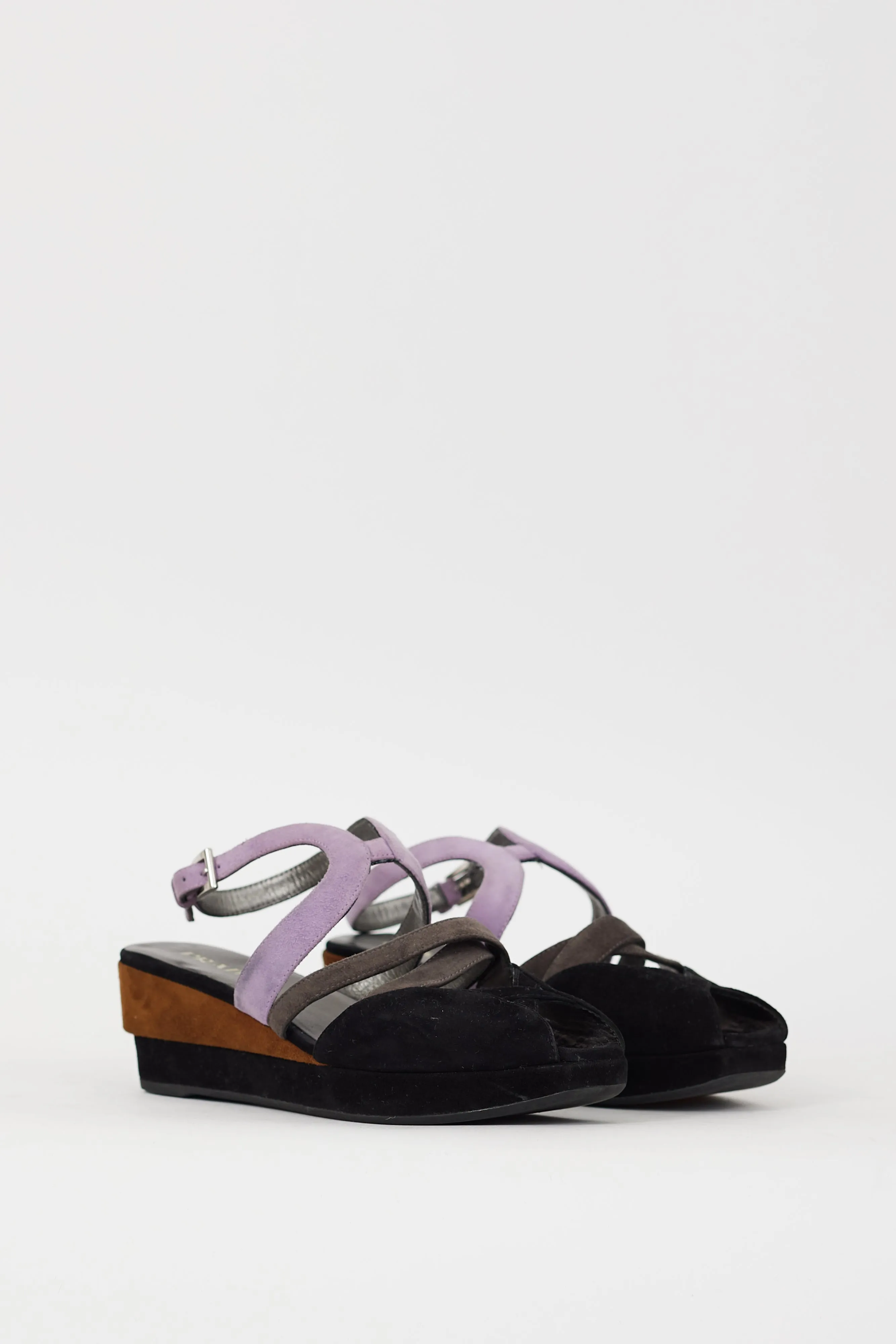 Black & Multi Suede Wedge Heel