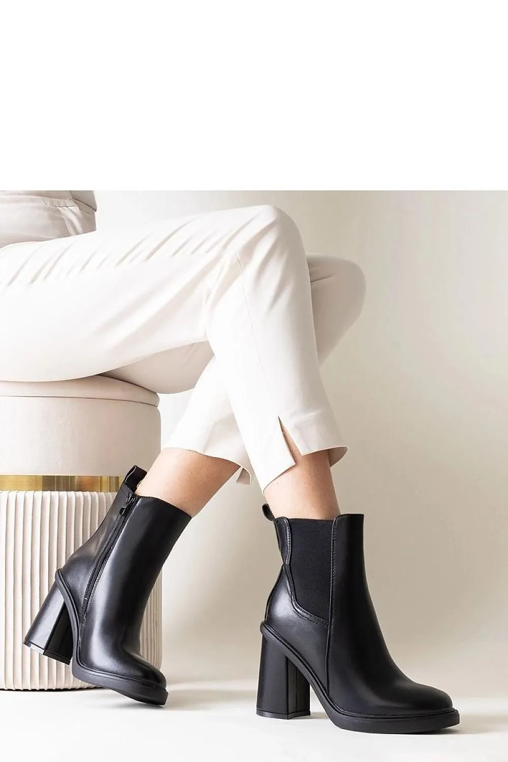 Black eco leather heel boots