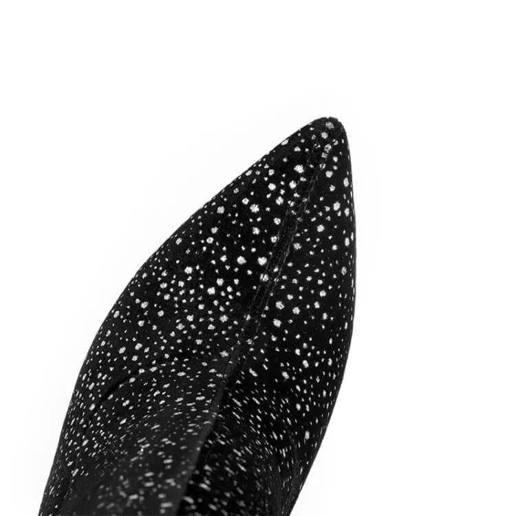 Black High Heel Suede Polka Dots Calf Boots