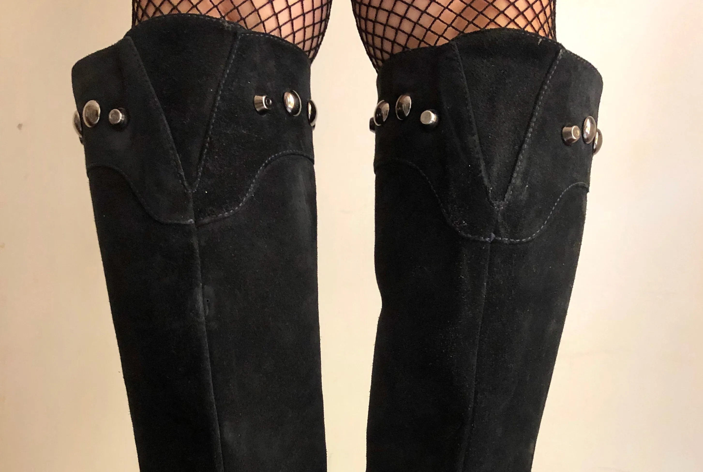 Black knee High Studded Suede Leather Boots