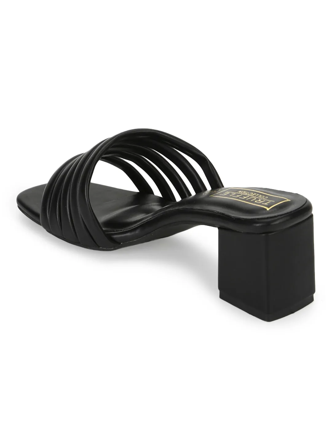 Black PU Block Heel Mules