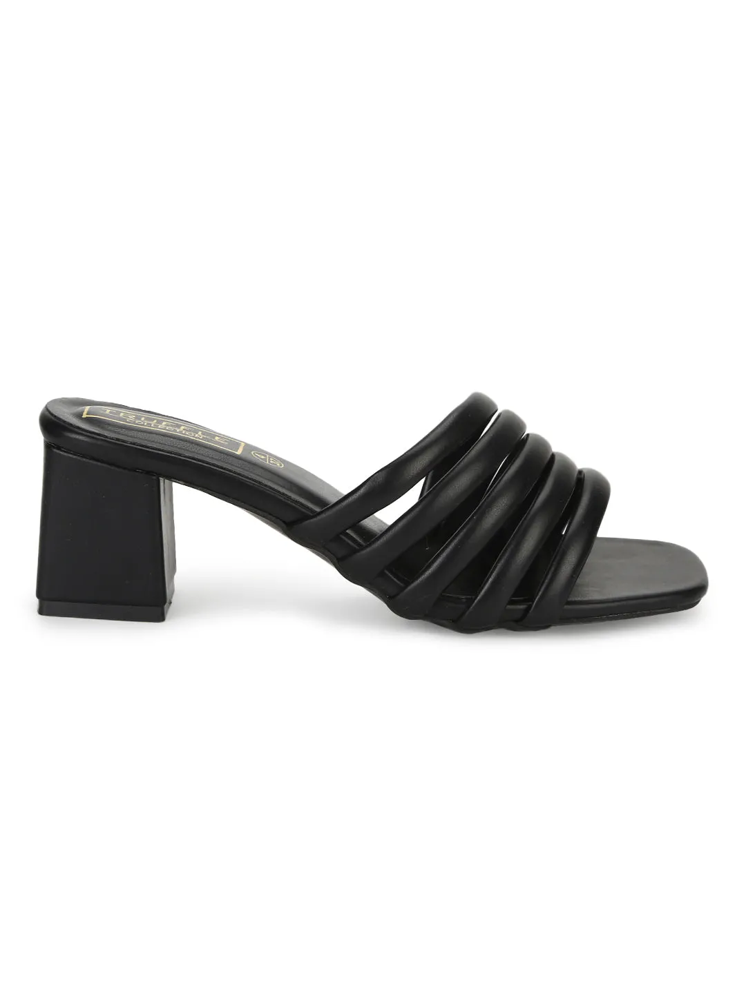 Black PU Block Heel Mules